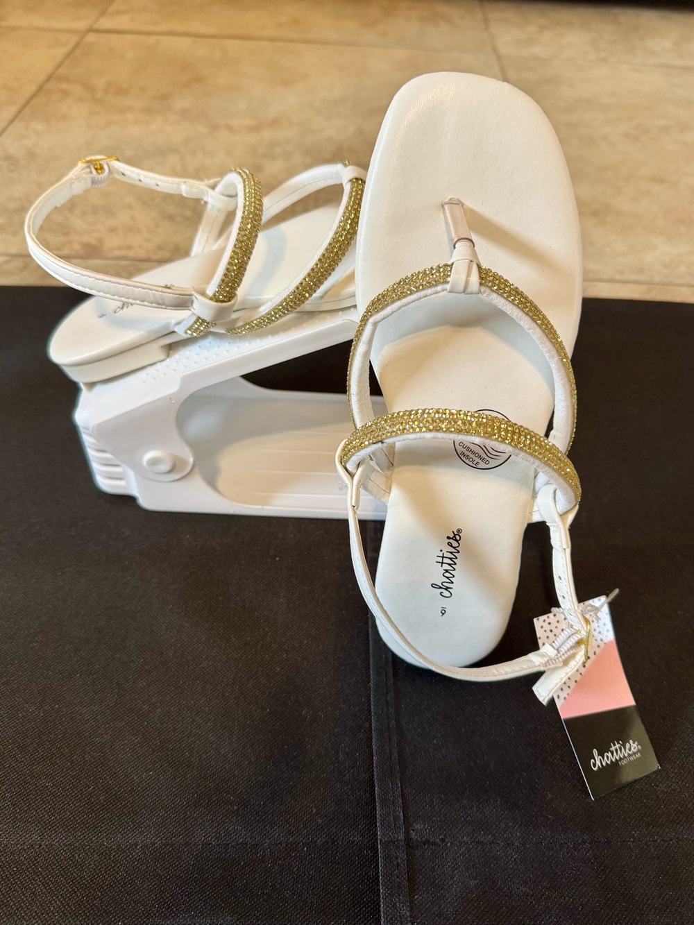 NWT Sandals White w/Gold Beaded Straps Women Size 6